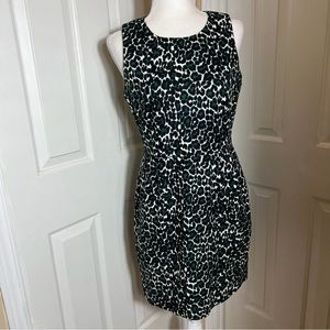 J. Crew Dress Black White Green Leopard Print Sleeveless Sheath Size 4